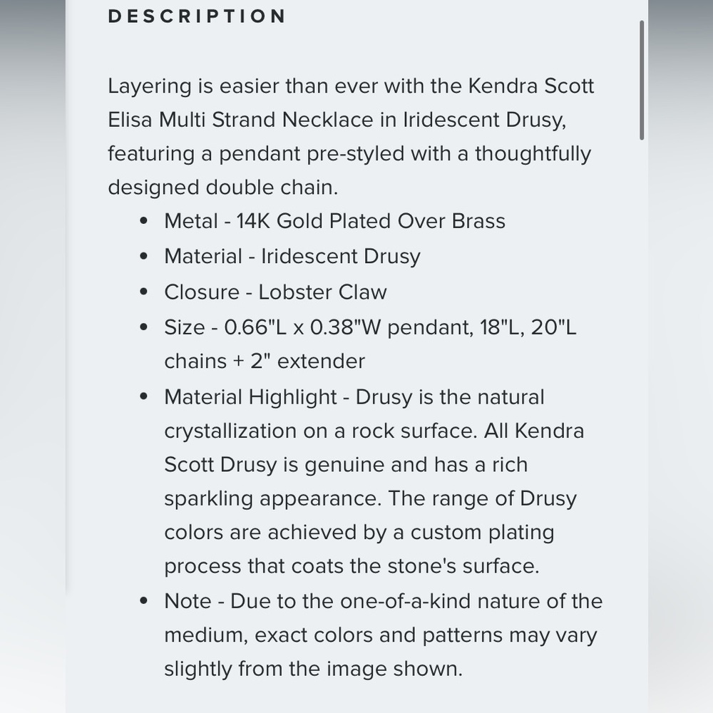 Kendra Scott Elisa Gold Multi Strand Necklace AND bracelet set, Iridescent Drusy - Picture 4 of 9